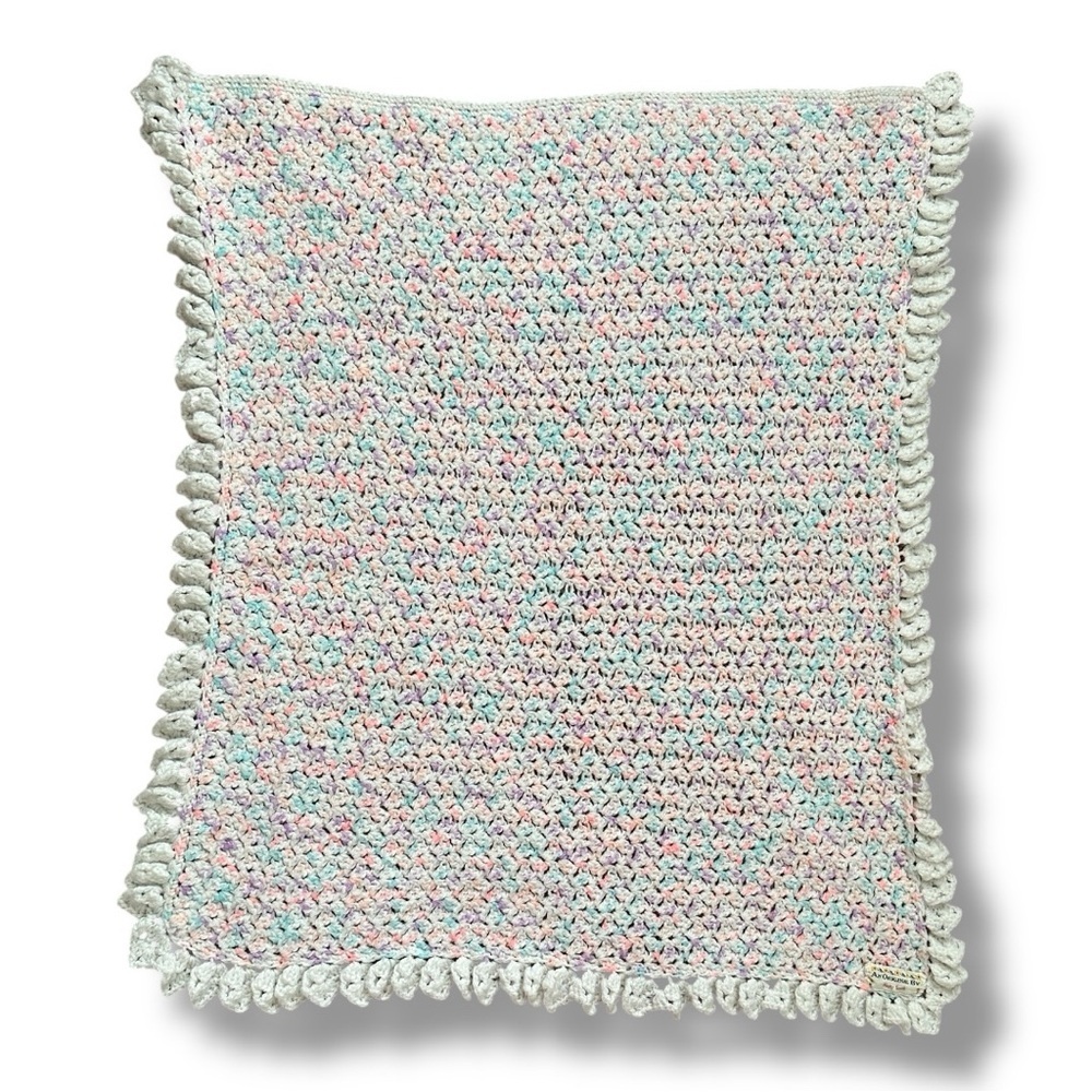 Handmade White & Pastel Crochet Throw Baby Blanket